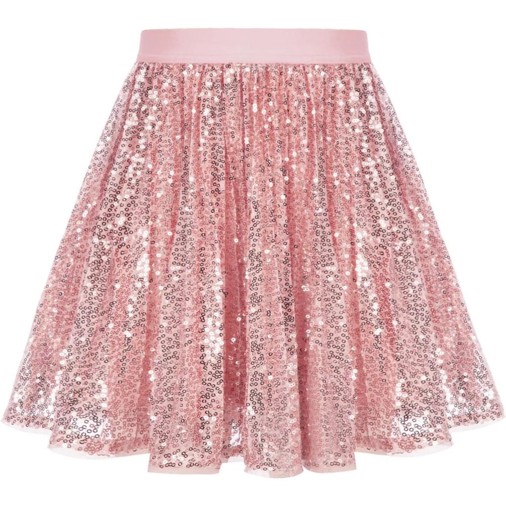 imageGRACE KARIN Girls Sequin Skirt Elastic Waist Sparkle Pleated Skirt for Party 514YPink