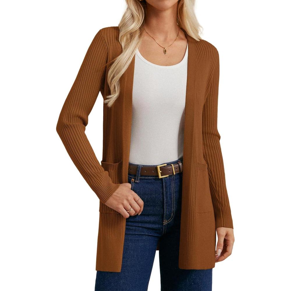 imageGRACE KARIN Long Sleeve Cardigan Sweaters for Women Lightweight Long Cardigans Open Front Dressy Casual JacketBronze
