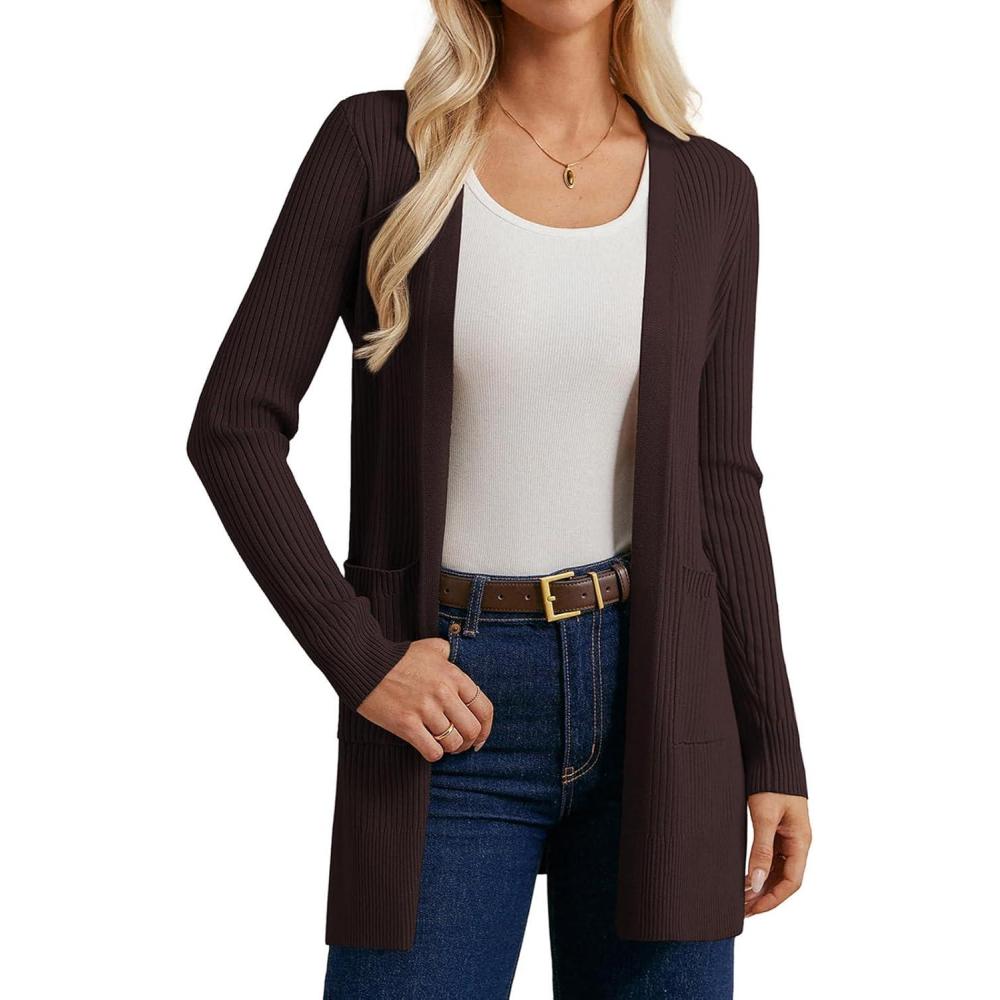 imageGRACE KARIN Long Sleeve Cardigan Sweaters for Women Lightweight Long Cardigans Open Front Dressy Casual JacketChocolate Brown