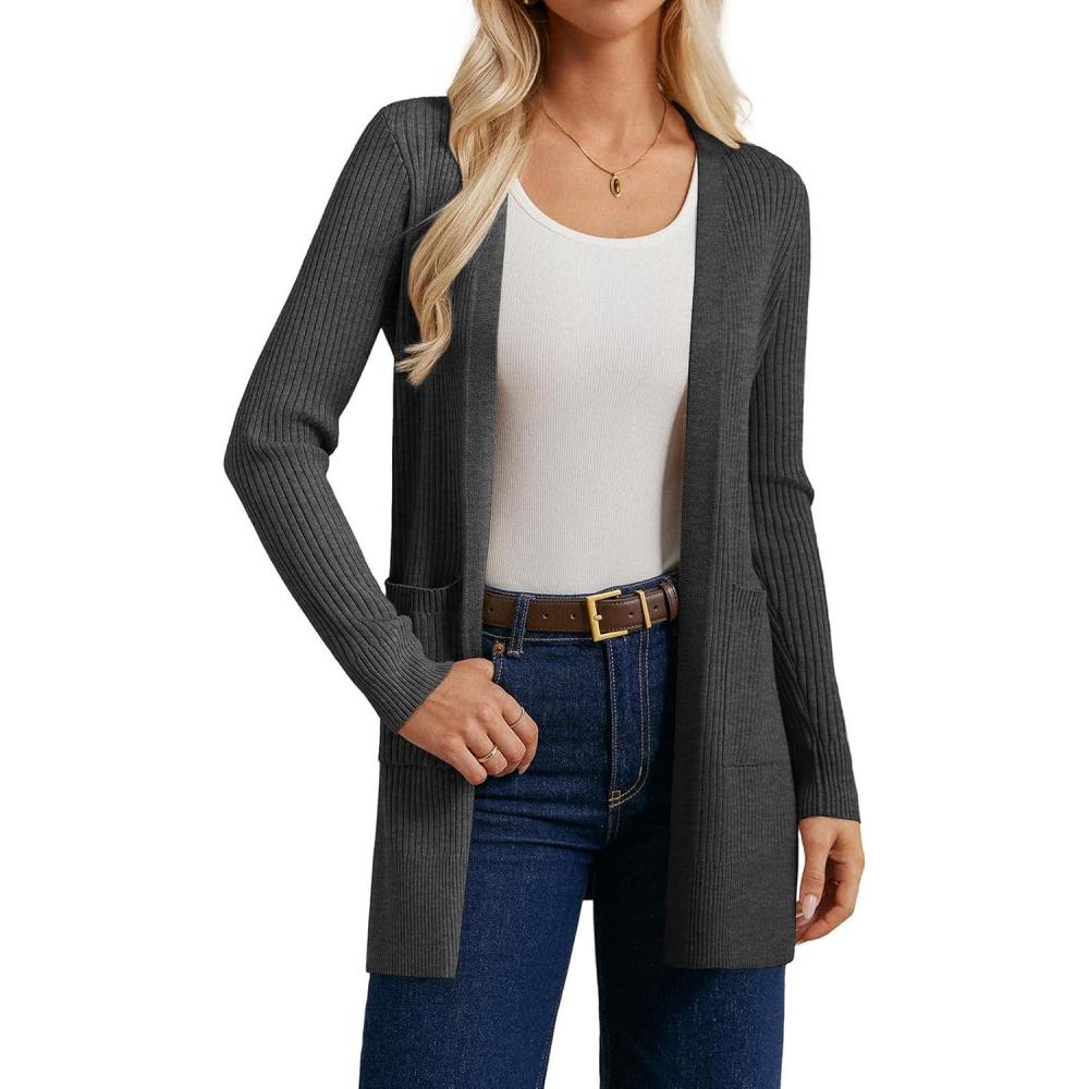 imageGRACE KARIN Long Sleeve Cardigan Sweaters for Women Lightweight Long Cardigans Open Front Dressy Casual JacketGrey Heather