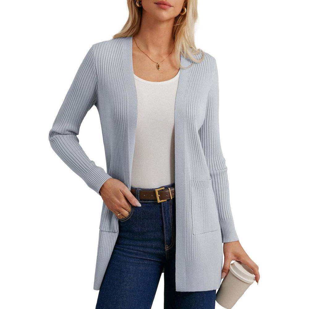 imageGRACE KARIN Long Sleeve Cardigan Sweaters for Women Lightweight Long Cardigans Open Front Dressy Casual JacketLight Gray