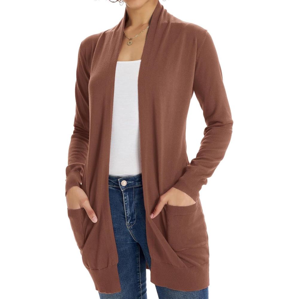 imageGRACE KARIN Women Lightweight Cardigan Sweaters with Pocket Long Sleeve ShrugsCoffee