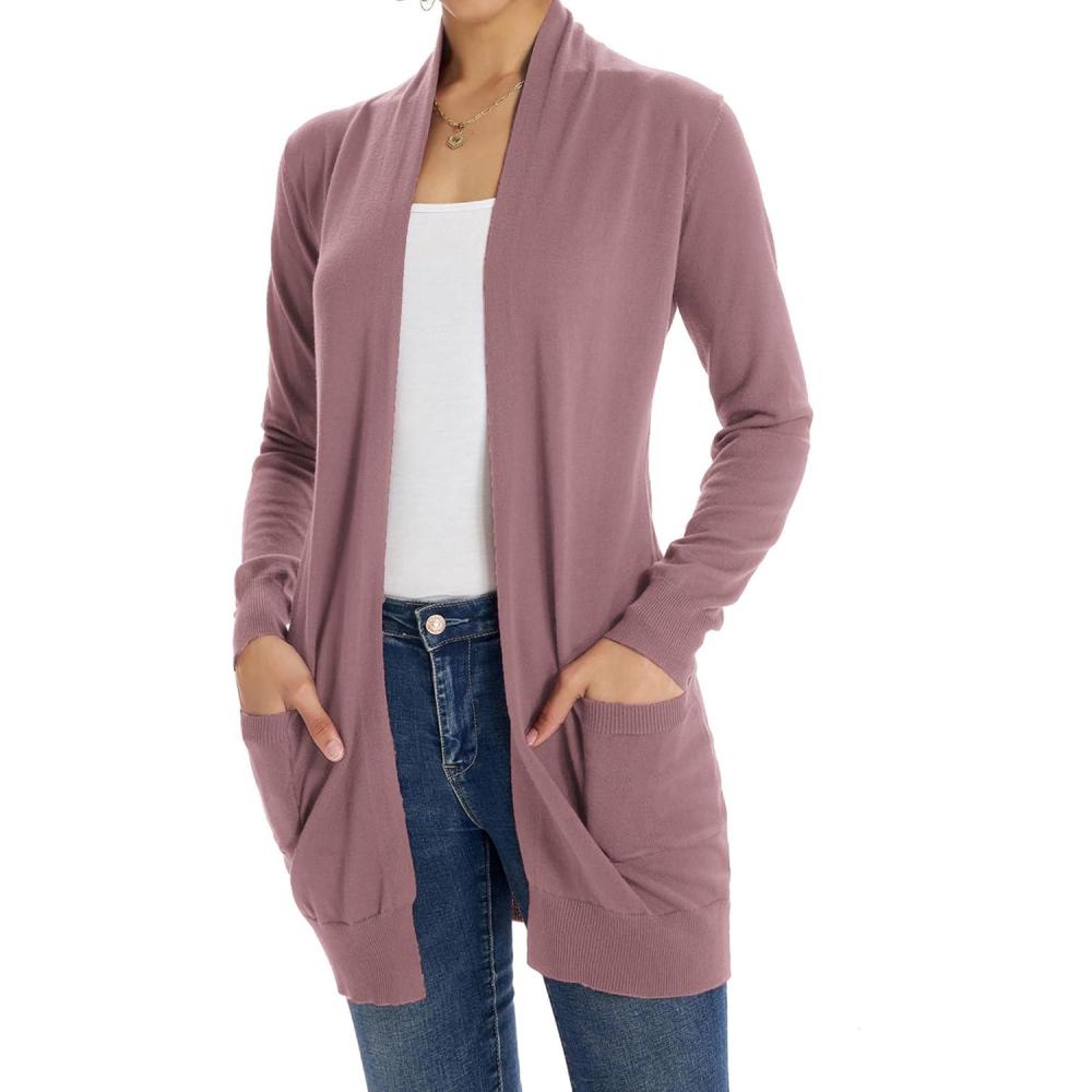 imageGRACE KARIN Women Lightweight Cardigan Sweaters with Pocket Long Sleeve ShrugsDark Pink