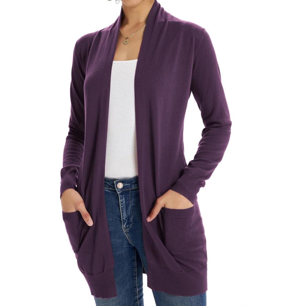 imageGRACE KARIN Women Lightweight Cardigan Sweaters with Pocket Long Sleeve ShrugsDeep Purple