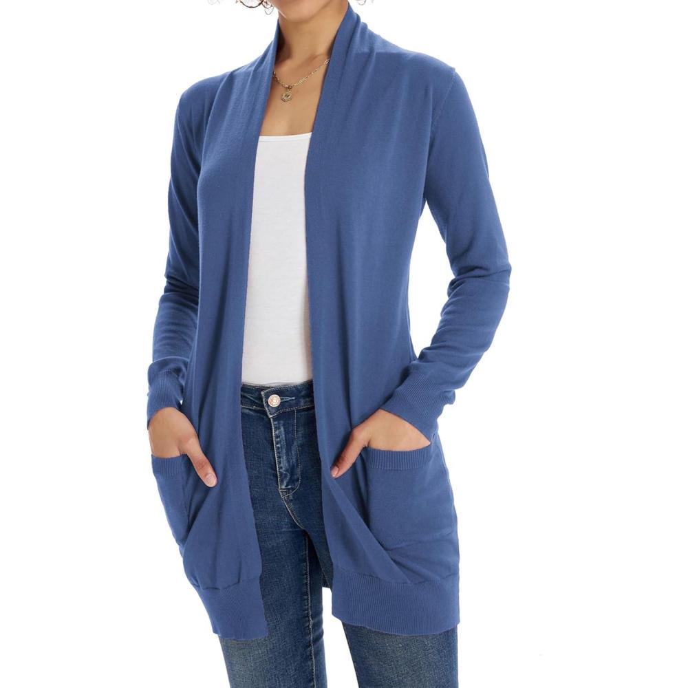 imageGRACE KARIN Women Lightweight Cardigan Sweaters with Pocket Long Sleeve ShrugsDemin Blue