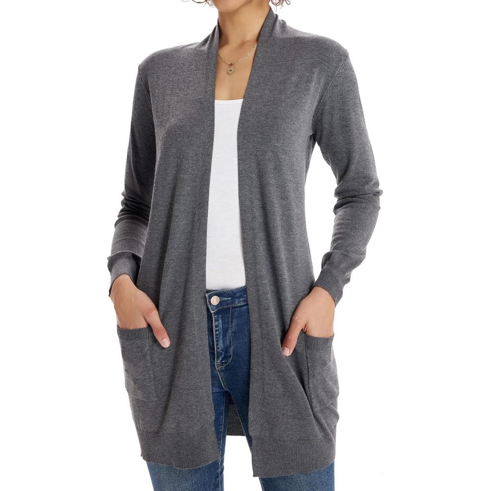 imageGRACE KARIN Women Lightweight Cardigan Sweaters with Pocket Long Sleeve ShrugsGray