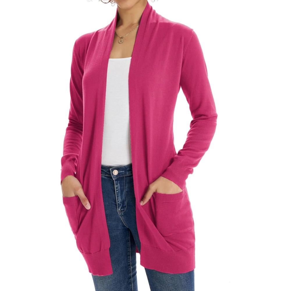 imageGRACE KARIN Women Lightweight Cardigan Sweaters with Pocket Long Sleeve ShrugsHot Pink