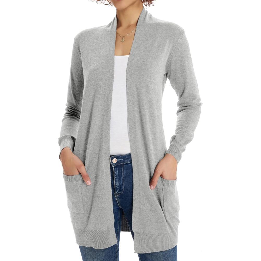 imageGRACE KARIN Women Lightweight Cardigan Sweaters with Pocket Long Sleeve ShrugsLight Gray