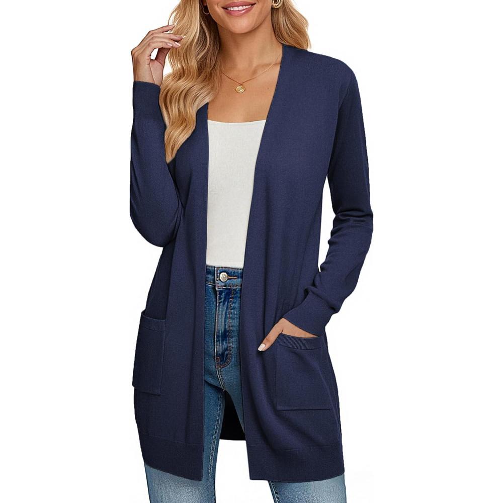 imageGRACE KARIN Women Lightweight Cardigan Sweaters with Pocket Long Sleeve ShrugsNavy
