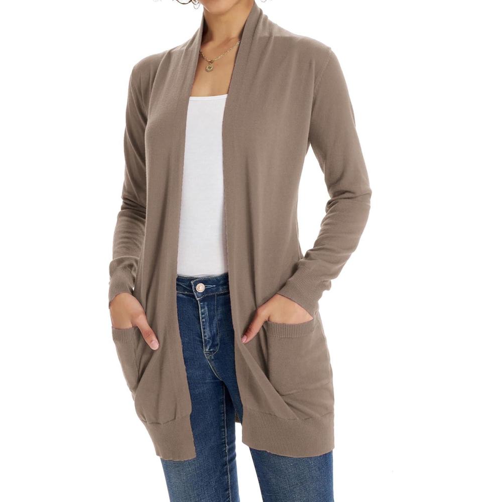 imageGRACE KARIN Women Lightweight Cardigan Sweaters with Pocket Long Sleeve ShrugsRed Brown