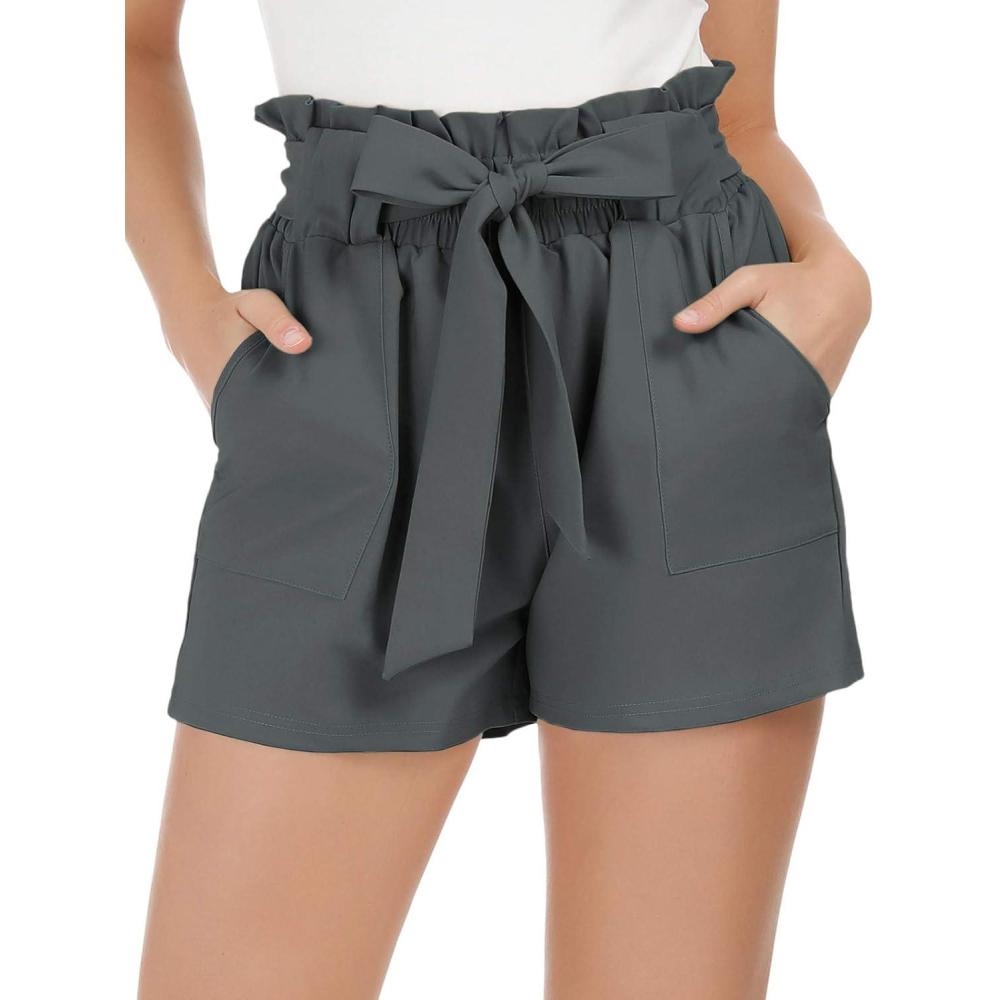 imageGRACE KARIN Women Summer Casual Shorts with Pockets Bowknot Tie WaistCl93charcoal Gray