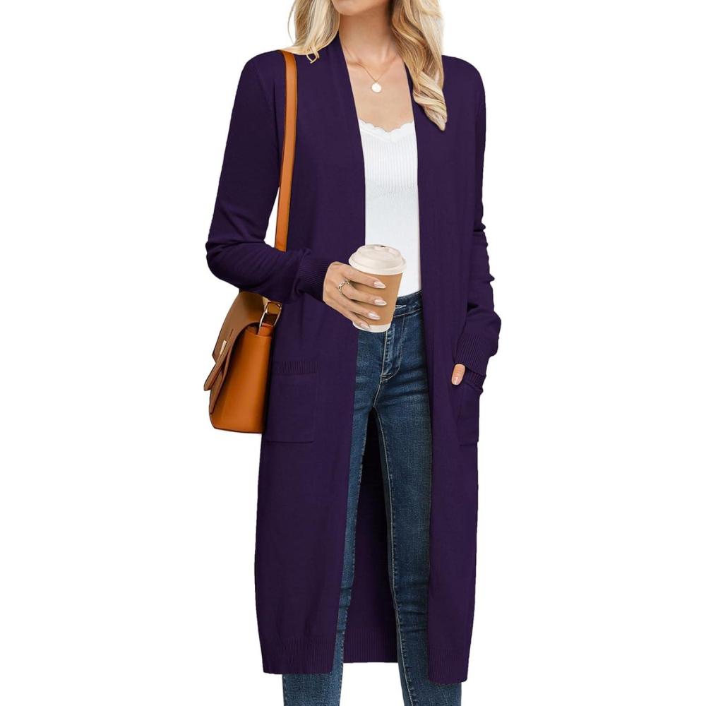 imageGRACE KARIN Womens 2026 Trendy Long Cardigans Sweater Lightweight Open Front Long Sleeve Maxi Duster Coats with PocketsDeep Purple