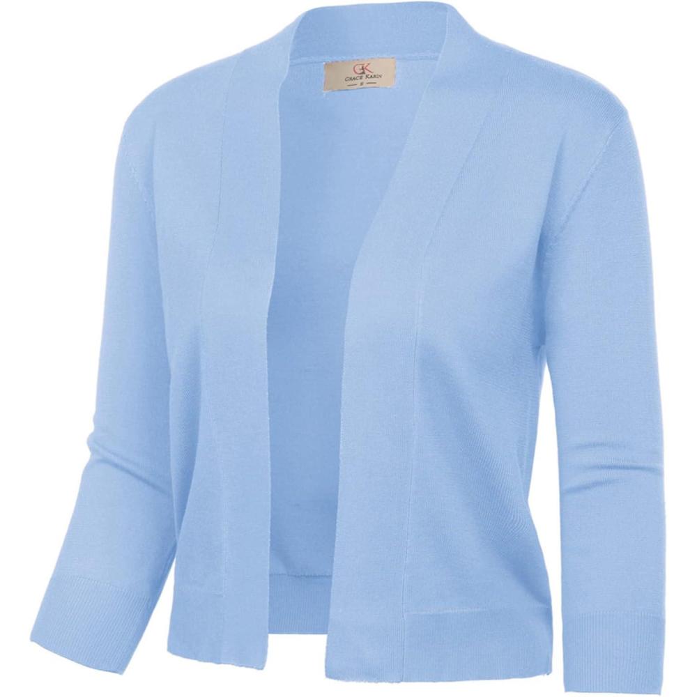 imageGRACE KARIN Womens 34 Sleeve Knit Cropped Cardigan Sweaters Open Front Bolero Shrugs Sweater Tops S3XLLight Blue