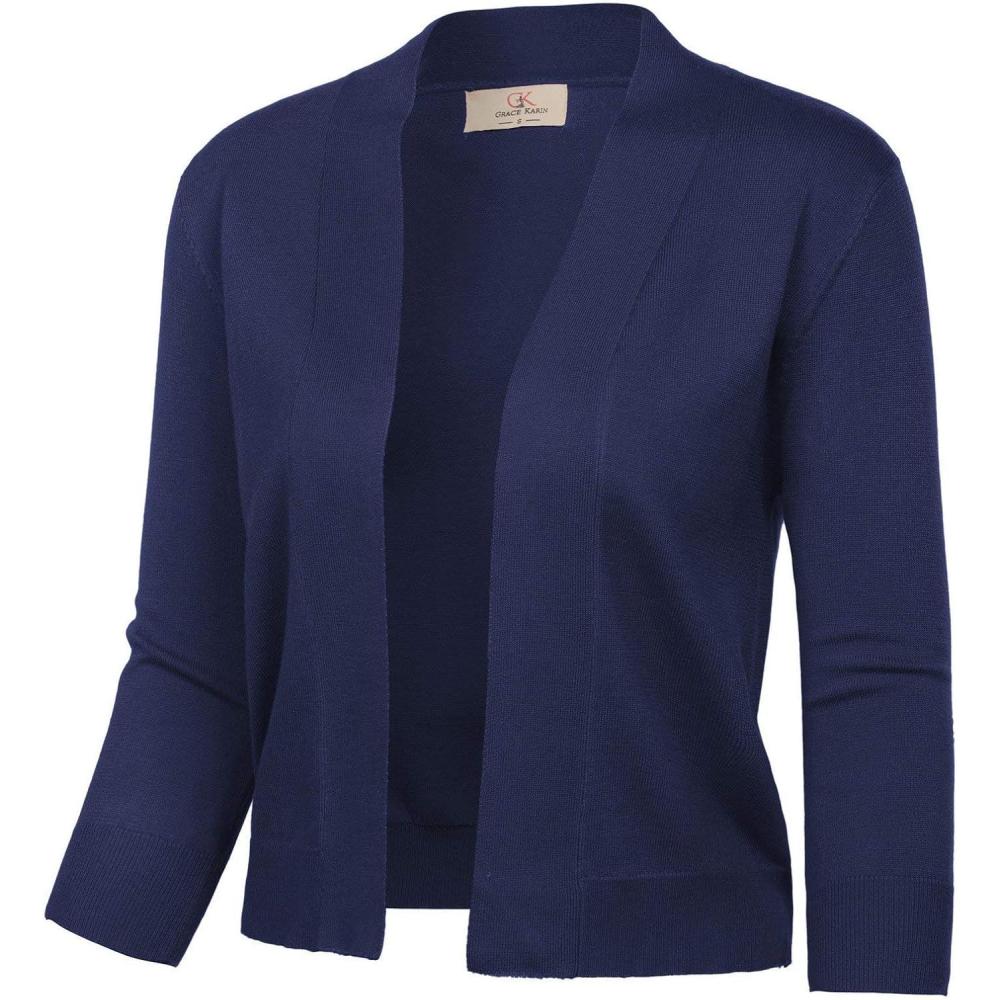 imageGRACE KARIN Womens 34 Sleeve Knit Cropped Cardigan Sweaters Open Front Bolero Shrugs Sweater Tops S3XLNavy Blue
