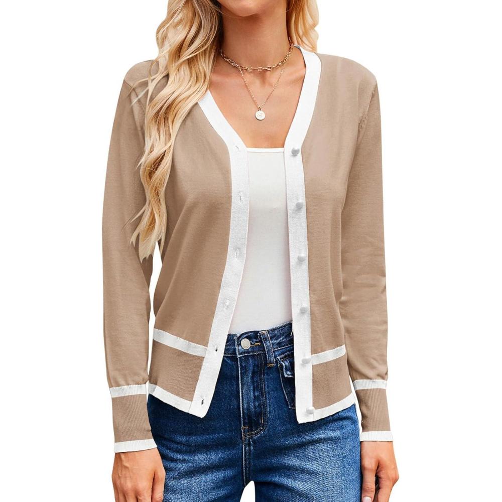 imageGRACE KARIN Womens Cardigan Sweaters Lightweight Long Sleeve Cropped Cardigan Spring Summer Fashion Clothing Outfits ShrugBeige White