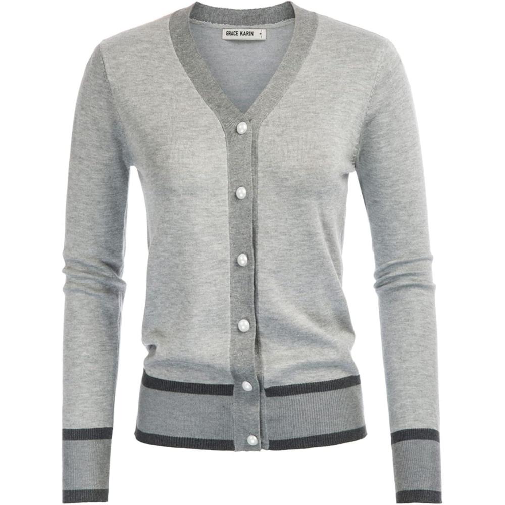 imageGRACE KARIN Womens Cardigan Sweaters Lightweight Long Sleeve Cropped Cardigan Spring Summer Fashion Clothing Outfits ShrugContrast Grey