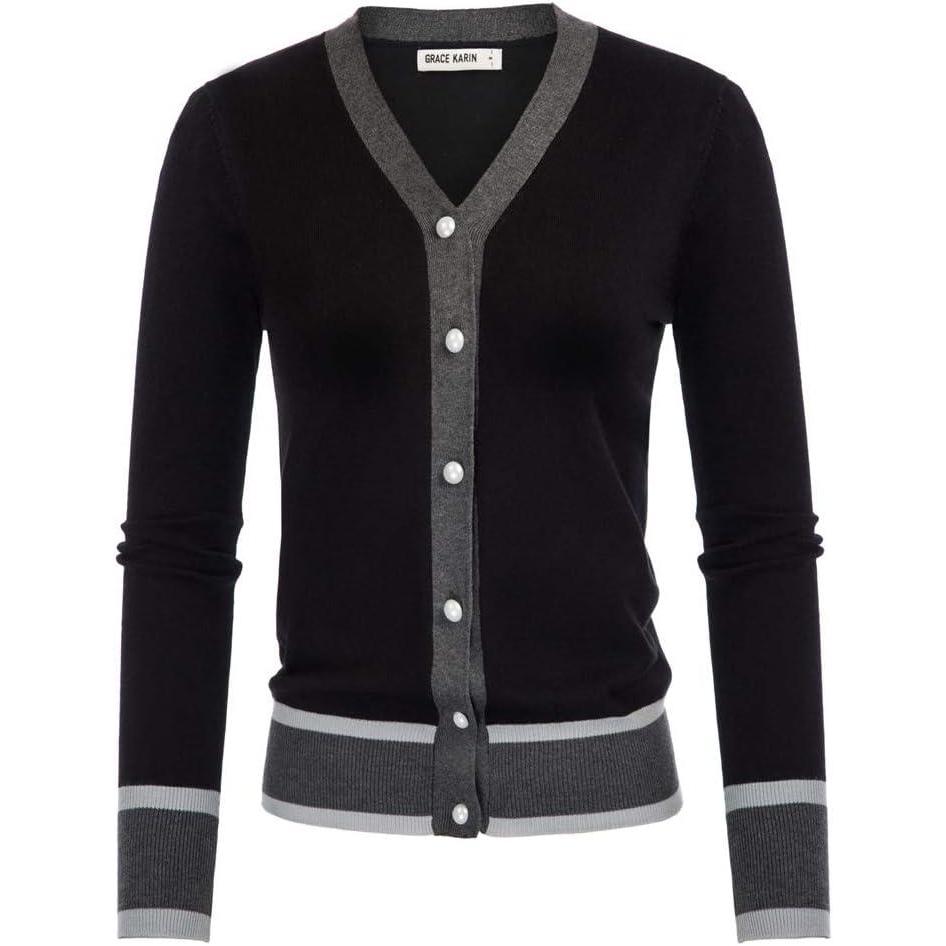 imageGRACE KARIN Womens Cardigan Sweaters Lightweight Long Sleeve Cropped Cardigan Spring Summer Fashion Clothing Outfits ShrugContrastblack