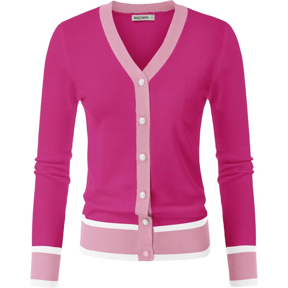 imageGRACE KARIN Womens Cardigan Sweaters Lightweight Long Sleeve Cropped Cardigan Spring Summer Fashion Clothing Outfits ShrugHot Pink
