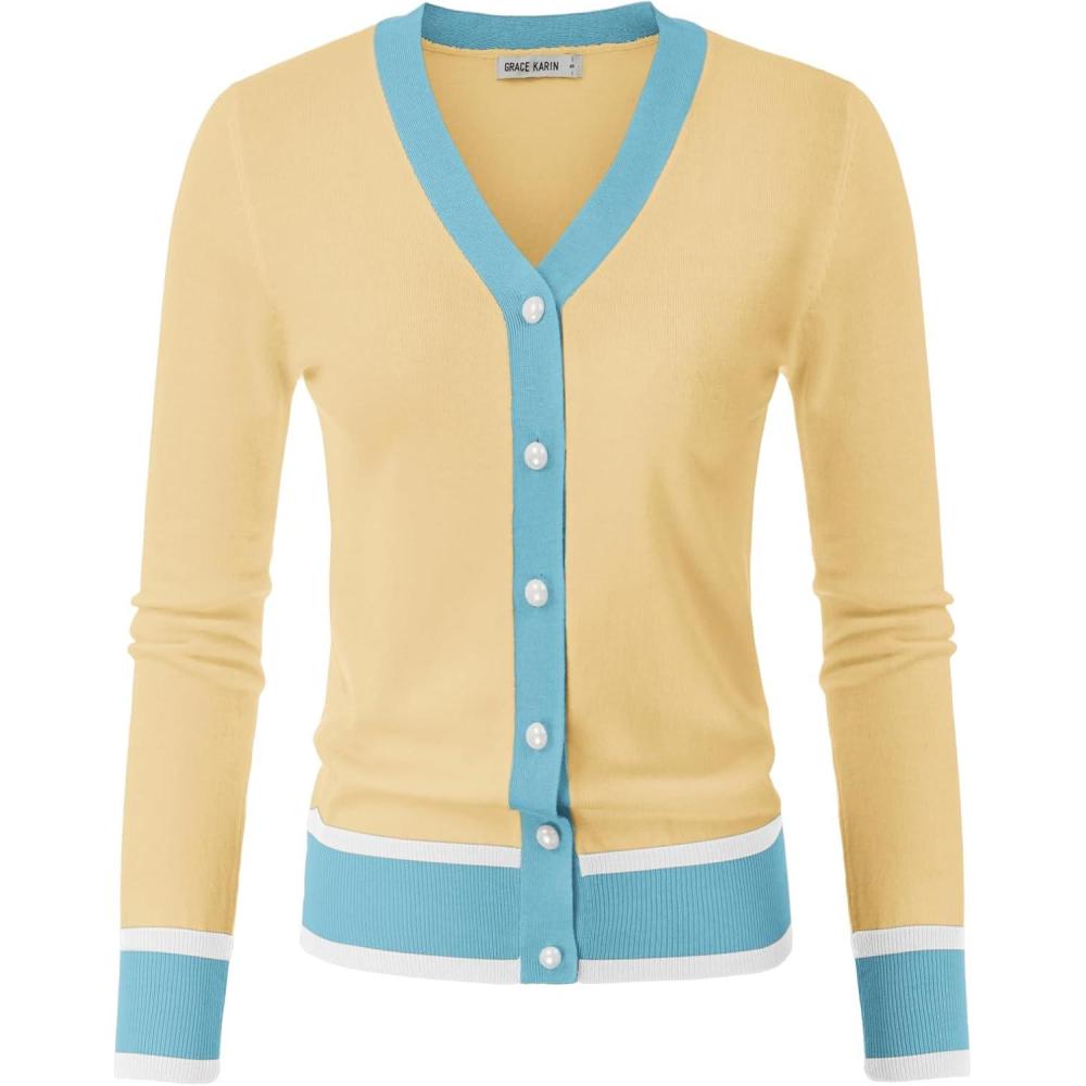 imageGRACE KARIN Womens Cardigan Sweaters Lightweight Long Sleeve Cropped Cardigan Spring Summer Fashion Clothing Outfits ShrugLight Yellow