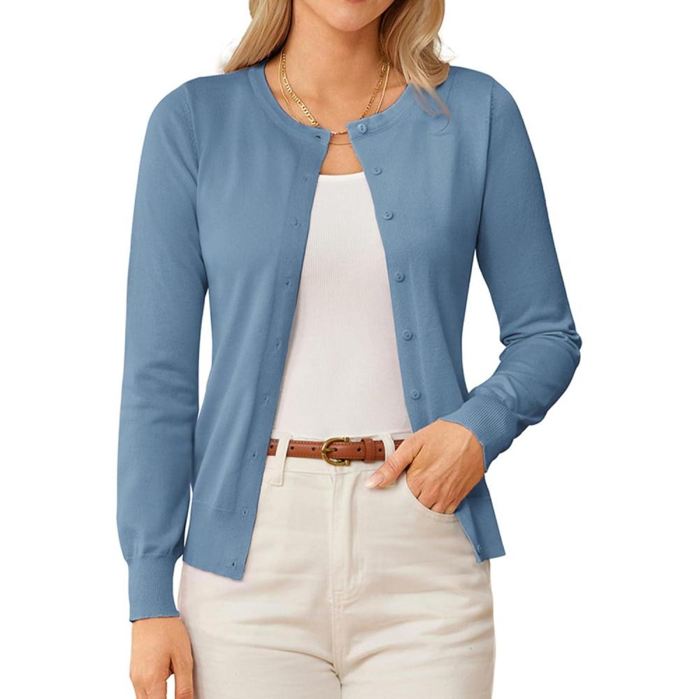 imageGRACE KARIN Womens Classic Long Sleeve Knit Cardigan Sweaters Casual Open Front Button Down Cardigans S3XLBluegrey