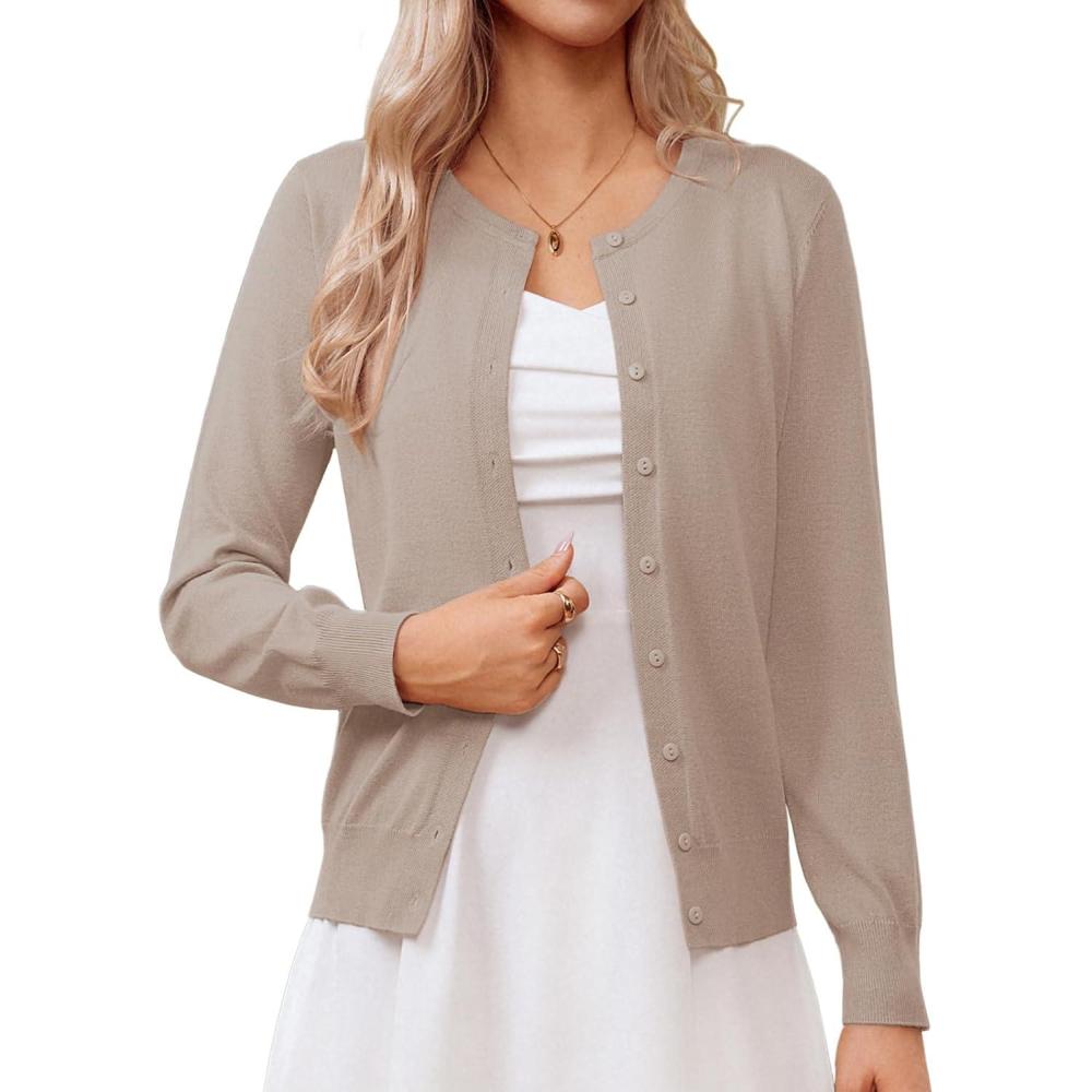 imageGRACE KARIN Womens Classic Long Sleeve Knit Cardigan Sweaters Casual Open Front Button Down Cardigans S3XLTan