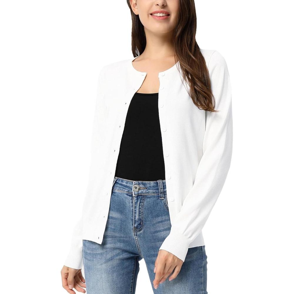 imageGRACE KARIN Womens Classic Long Sleeve Knit Cardigan Sweaters Casual Open Front Button Down Cardigans S3XLWhite22