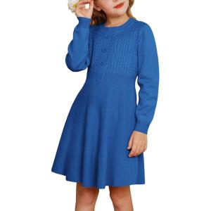 GRACE KARIN Girl Dress Long Sleeve Sweater Ruffle Button Front Knit Casual Fall Winter Dresses for Girls 5-12(Kleinland)