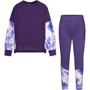 GRACE KARIN Girls Clothes Sweatshirt for Teen Girls Fashion Outfits Sweapants Leggings Tracksuit Clothing Set Size 5-14(Dark Purple)