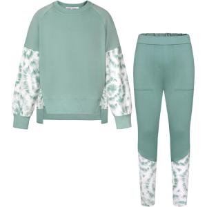 GRACE KARIN Girls Clothes Sweatshirt for Teen Girls Fashion Outfits Sweapants Leggings Tracksuit Clothing Set Size 5-14(Gray Green)