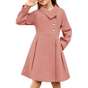 GRACE KARIN Girls Dress Coat Kids Wool Lapel Long Button Jackets Fall Winter Outerwear Peacoat with Pockets 5-12Y(Flesh-toned)