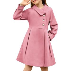 GRACE KARIN Girls Dress Coat Kids Wool Lapel Long Button Jackets Fall Winter Outerwear Peacoat with Pockets 5-12Y(Pink)