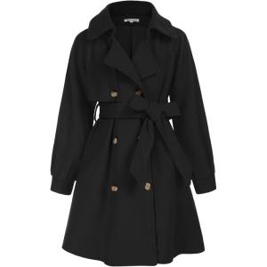 GRACE KARIN Girls Dress Coat Lapel Wool Blend Long Winter Jackets with Pockets Belt 6-14Y(Black)