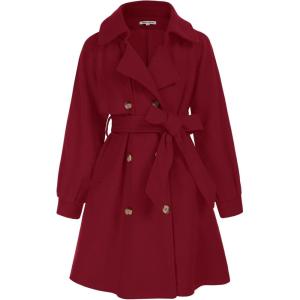 GRACE KARIN Girls Dress Coat Lapel Wool Blend Long Winter Jackets with Pockets Belt 6-14Y(Burgundy)