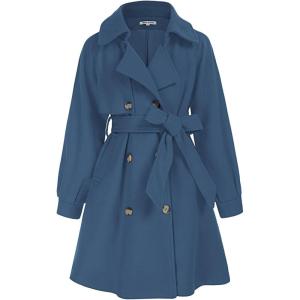 GRACE KARIN Girls Dress Coat Lapel Wool Blend Long Winter Jackets with Pockets Belt 6-14Y(Dusty Blue)