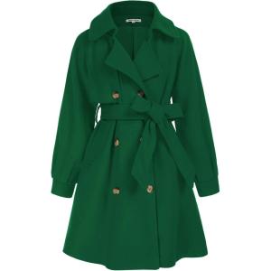 GRACE KARIN Girls Dress Coat Lapel Wool Blend Long Winter Jackets with Pockets Belt 6-14Y(Green)