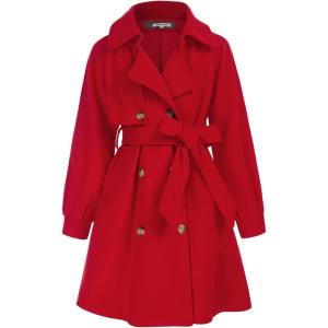 GRACE KARIN Girls Dress Coat Lapel Wool Blend Long Winter Jackets with Pockets Belt 6-14Y(Red)
