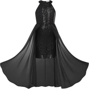 GRACE KARIN Girls Halter Neck Sequin Dress 6-14Y Kids Fancy Formal Party Christmas Sparkly Pageant Birthday Dresses(Black)