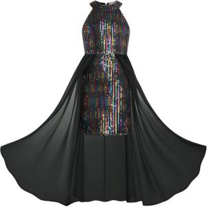 GRACE KARIN Girls Halter Neck Sequin Dress 6-14Y Kids Fancy Formal Party Christmas Sparkly Pageant Birthday Dresses(Black Fantasy Color)