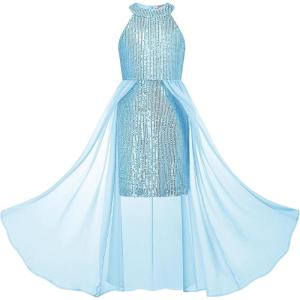 GRACE KARIN Girls Halter Neck Sequin Dress 6-14Y Kids Fancy Formal Party Christmas Sparkly Pageant Birthday Dresses(Blue)