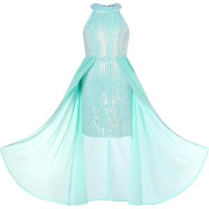 GRACE KARIN Girls Halter Neck Sequin Dress 6-14Y Kids Fancy Formal Party Christmas Sparkly Pageant Birthday Dresses(Light Blue)