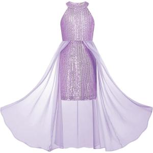 GRACE KARIN Girls Halter Neck Sequin Dress 6-14Y Kids Fancy Formal Party Christmas Sparkly Pageant Birthday Dresses(Purple)