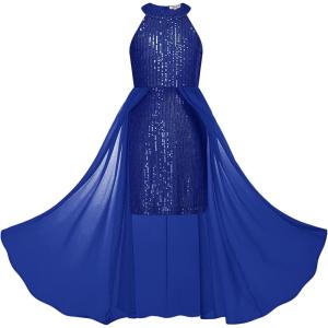 GRACE KARIN Girls Halter Neck Sequin Dress 6-14Y Kids Fancy Formal Party Christmas Sparkly Pageant Birthday Dresses(Royal Blue)