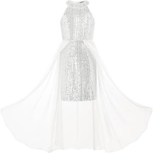 GRACE KARIN Girls Halter Neck Sequin Dress 6-14Y Kids Fancy Formal Party Christmas Sparkly Pageant Birthday Dresses(Silver)