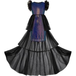 GRACE KARIN Girls Sequin Dress Formal Pageant Sparkle Party Ruffle Prom Maxi Dress Size 5-14Y(Dark Purple)