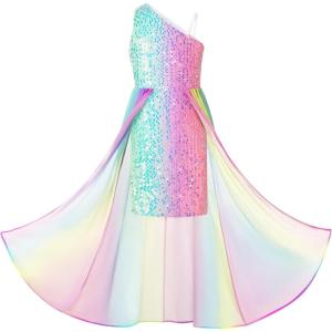 GRACE KARIN Girls Sequin Dress One Sleeve Formal Pageant Prom Party Special Occasion Dresses Size 5-14(Black Purple New)