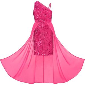GRACE KARIN Girls Sequin Dress One Sleeve Formal Pageant Prom Party Special Occasion Dresses Size 5-14(Hot Pink)