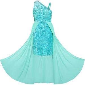 GRACE KARIN Girls Sequin Dress One Sleeve Formal Pageant Prom Party Special Occasion Dresses Size 5-14(Light Green)
