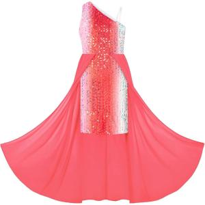 GRACE KARIN Girls Sequin Dress One Sleeve Formal Pageant Prom Party Special Occasion Dresses Size 5-14(Magic White New)