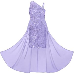 GRACE KARIN Girls Sequin Dress One Sleeve Formal Pageant Prom Party Special Occasion Dresses Size 5-14(Purple)