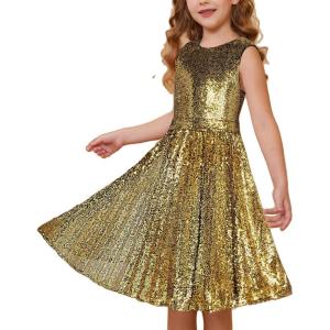 GRACE KARIN Girls Sequin Dress Sleeveless Prom Party Formal Graduations Fancy Tween Girls Dresses Size 5-12(Black Golden)